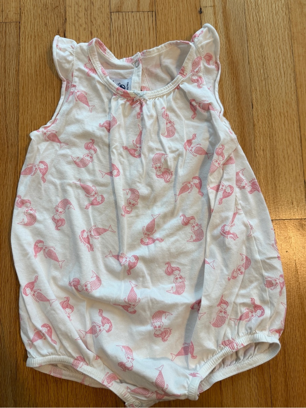 Petit Bateau White Cotton Romper with Pink Mermaid Print